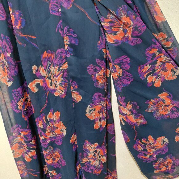 Greylin Purple Floral Wide Leg Palazzo Pants Sheer Vacation Travel Medium Flaw - Picture 4 of 9